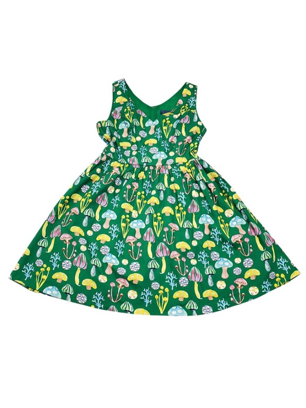 ModCloth Pleasant Temperament Mini Dress L Mushrooms Green Sleeveless Cotton